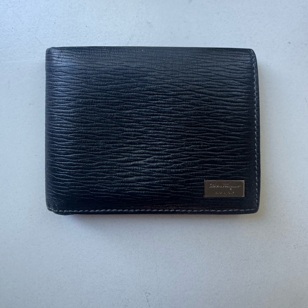 Salvatore Ferragamo Black Pebble Leather Wallet